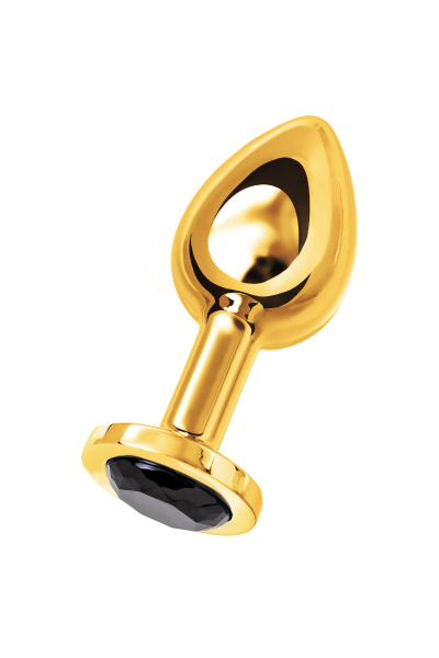Анальная втулка TOYFA Metall,  металл, золотая,  с черным кристаллом, 10 см, Ø 4 см