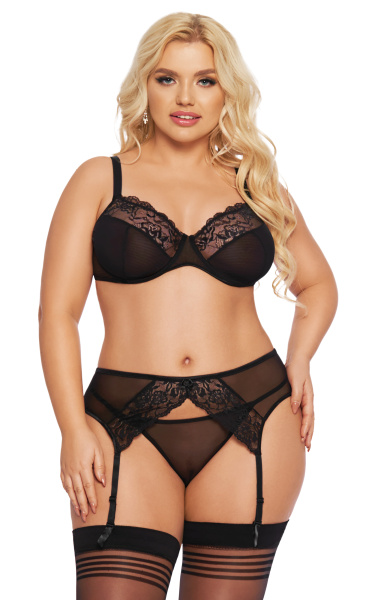 Комплект SoftLine Collection Marella (бюстгальтер, стринги и пояс для чулок), черный, XXXL